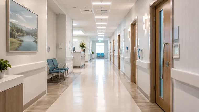 A clean, well-lit medical facility corridor